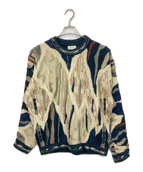 Coogi (クージー) 【古着】3Ｄニット　総柄ニット　オーストラリア製 ベージュ×ネイビー サイズ:M