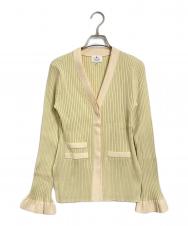 LANVIN (ランバン) バイカラーⅤネックリブカーディガン ベージュ サイズ:38