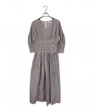 ne quittez pas (ヌキテパ) Cotton Poplin Wave Tuck Dress コットンドレスワンピース　ストライプ グレー×ピンク サイズ:S