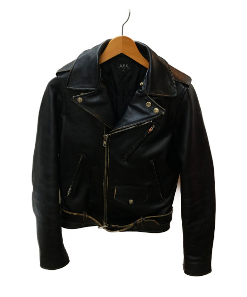 A.P.C.（アーペーセー）A.P.C. (アーペーセー) カウレザーダブルライダースジャケット ブラック サイズ:Sの古着・服飾アイテム