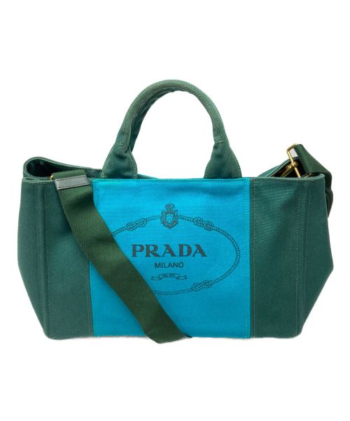 PRADA（プラダ）PRADA (プラダ) カナパ2WAYトートバッグ グリーン×ターコイズの古着・服飾アイテム