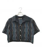 NKNITンニット）の古着「wave pattern knit shirt/ニットカーディガン」｜グリーン×ブラック