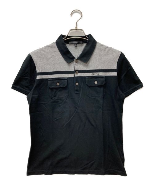 GUCCI（グッチ）GUCCI (グッチ) ポロシャツ ブラック×グレー サイズ:Mの古着・服飾アイテム