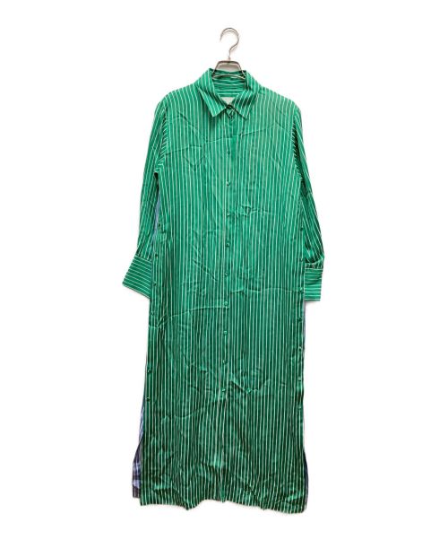 MYLAN（マイラン）MYLAN (マイラン) Bi-Color Stripe Shirt Dress スカイブルー×グリーン サイズ:Fの古着・服飾アイテム