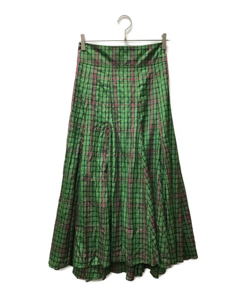 FRAY ID（フレイ アイディー）FRAY ID (フレイ アイディー) シアーチェックフレアスカート グリーン サイズ:1の古着・服飾アイテム
