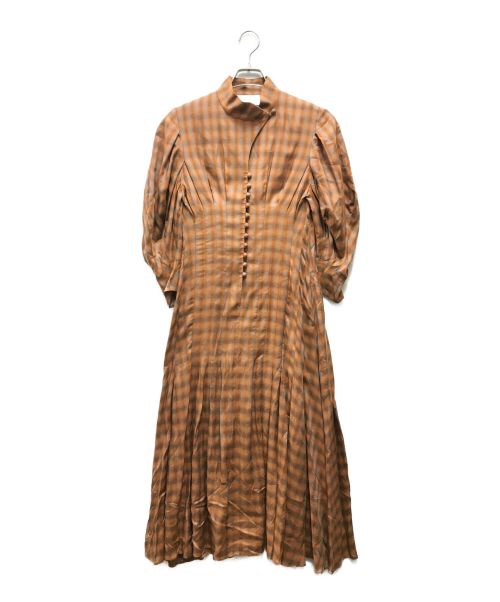 Mame Kurogouchi（マメクロゴウチ）Mame Kurogouchi (マメクロゴウチ) Linen Mix Ombre Check Flared Dress ブラウン サイズ:1の古着・服飾アイテム