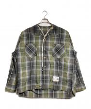 Maison MIHARA YASUHIRO (メゾン ミハラ ヤスヒロ) スカーフディティール チェックシャツ/Scarf Detail CheckShirt グレー×カーキ サイズ:46