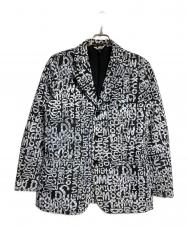 BLACK COMME des GARCONS (ブラックコムデギャルソン) メッセージプリント・ポリジャガードジャケット/Message print polyester jacquard jacket ブラック サイズ:L