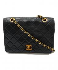 CHANEL (シャネル) ラムスキン フルプラップ ターンロック ダブルチェーンショルダーバッグ ブラック