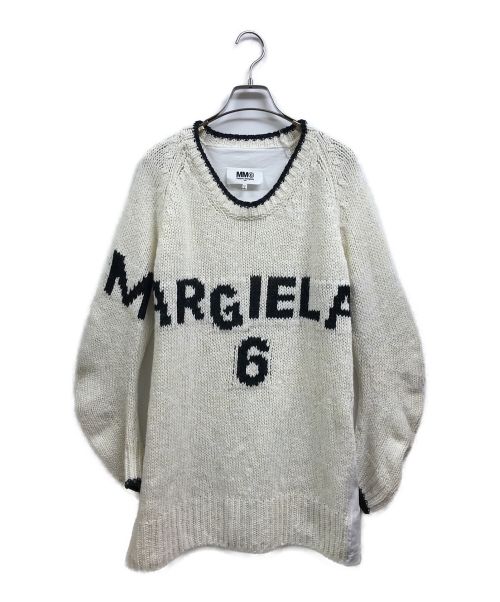 MM6 Maison Margiela（エムエムシックス メゾンマルジェラ）MM6 Maison Margiela (エムエムシックス メゾンマルジェラ) 22SS 切替ロゴニット ホワイト サイズ:XSの古着・服飾アイテム