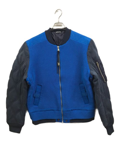 DIESEL（ディーゼル）DIESEL (ディーゼル) KNITTED BODY K-OHIO BOMBER JACKET ブルー サイズ:XLの古着・服飾アイテム