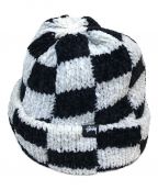 stussyステューシー）の古着「Crochet Checker Beanie」｜ホワイト×ブラック