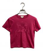 GUCCIグッチ）の古着「テニスロゴ刺繍Tシャツ」｜ピンク