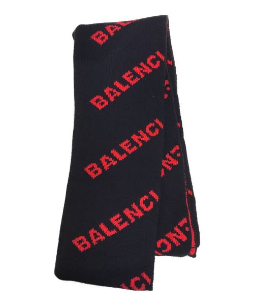 BALENCIAGA（バレンシアガ）BALENCIAGA (バレンシアガ) 18AW Logoウールジャカードマフラー ネイビー×レッドの古着・服飾アイテム