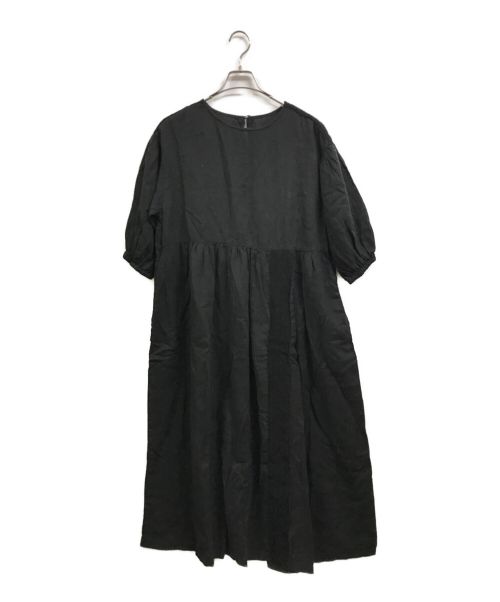 nest Robe（ネストローブ）nest Robe (ネストローブ) リネン ラインマークレースギャザーワンピース ブラック サイズ:FREEの古着・服飾アイテム