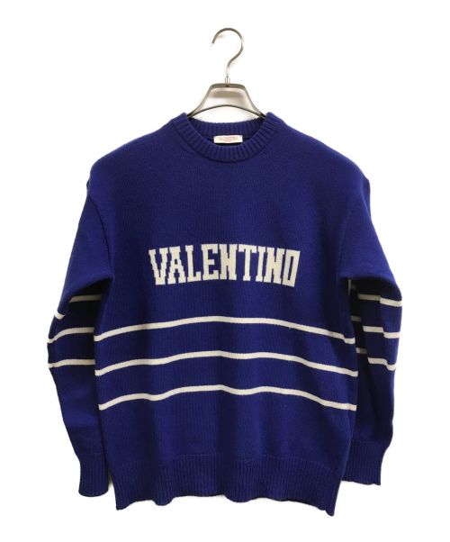 VALENTINO（ヴァレンティノ）VALENTINO (ヴァレンティノ) ロゴ インターシャロングスリーブセーター ネイビー サイズ:Sの古着・服飾アイテム