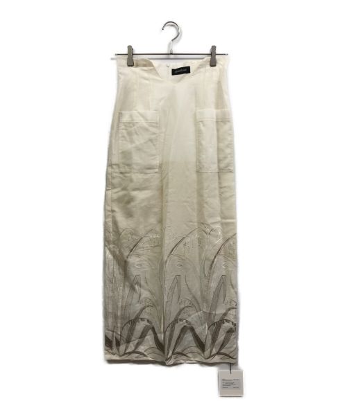 disemBySiik（ディゼムバイシーク）disemBySiik (ディゼムバイシーク) Embroidery linen pencil skirt アイボリー 未使用品の古着・服飾アイテム