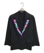 LEONARD FASHIONレオナールファッション）の古着「花柄切替テーラードジャケット」｜ネイビー