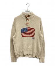 POLO RALPH LAUREN (ポロ・ラルフローレン) 星条旗ショールカラーニット ベージュ サイズ:L