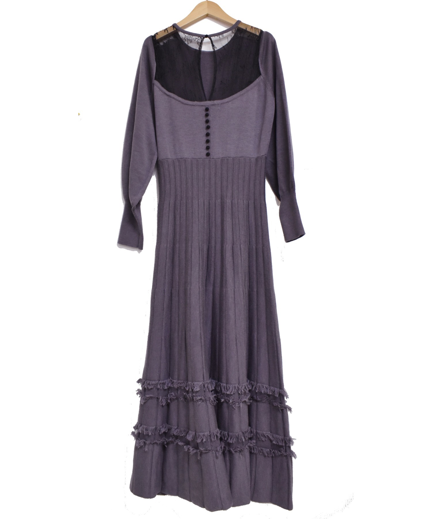 HER LIP TO (ハーリップトゥー) レーストリム ニットロングドレス ワンピース パープル サイズ:M Lace Trimmed Knit  Long Dress