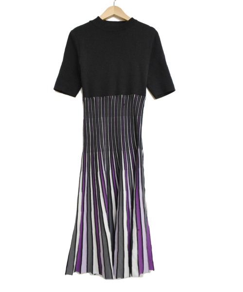 中古 古着通販 Fray Id フレイアイディー マルチカラープリーツワンピース ブラック パープル サイズ F ブランド 古着通販 トレファク公式 Trefac Fashion