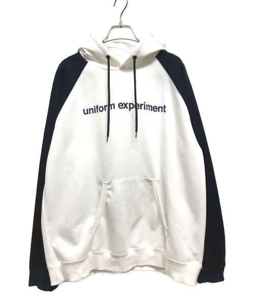 uniform experiment（ユニフォームエクスペリメント）uniform experiment (ユニフォームエクスペリメント) RAGLAN SLEEVE SWEAT HOODIE ホワイト×ネイビー サイズ:3の古着・服飾アイテム