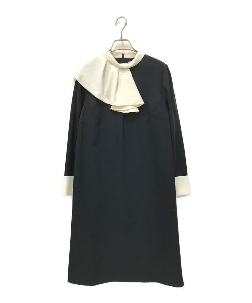 CELFORD（セルフォード）CELFORD (セルフォード) アシメフリルカラーワンピース ブラック×ホワイト サイズ:38の古着・服飾アイテム