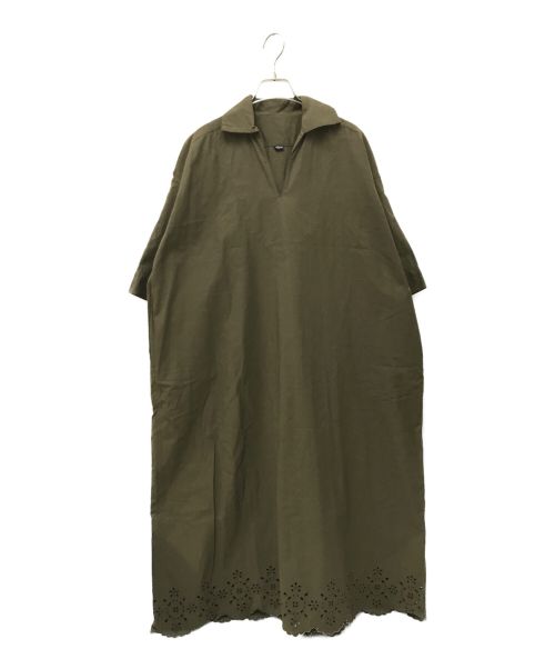 45R（フォーティーファイブアール）45R (フォーティーファイブアール) ポプリンのカットワークプルオーバードレス オリーブの古着・服飾アイテム