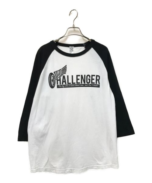 CHALLENGER（チャレンジャー）CHALLENGER (チャレンジャー) WHEEL LOGO RAGLAN TEE ホワイト×ブラック サイズ:Lの古着・服飾アイテム