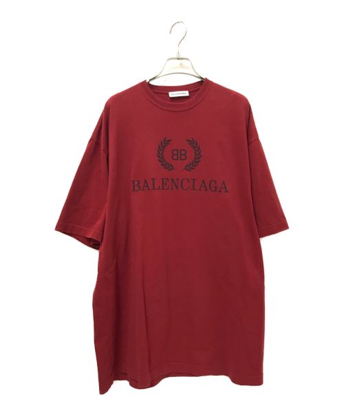 BALENCIAGA（バレンシアガ）BALENCIAGA (バレンシアガ) 19S/S オーバーサイズBBロゴクルーネックTシャツ レッド サイズ:XSの古着・服飾アイテム