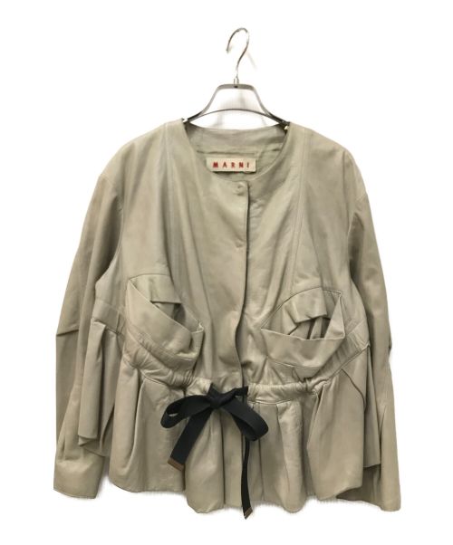 MARNI（マルニ）MARNI (マルニ) ノーカラーレザージャケット ベージュ サイズ:42の古着・服飾アイテム