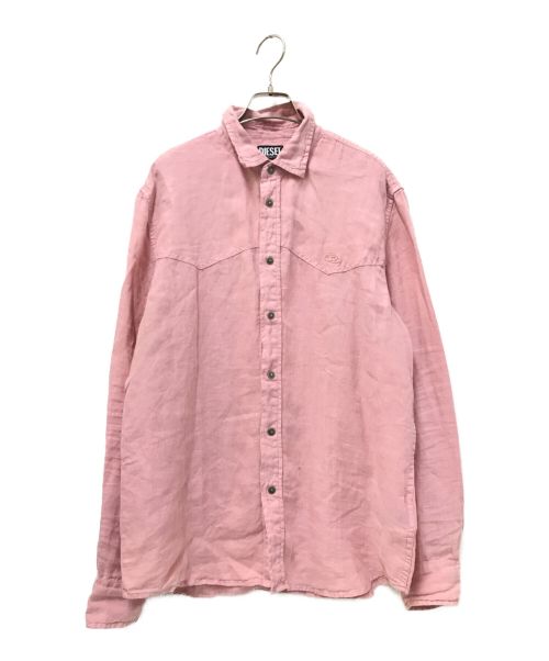 DIESEL（ディーゼル）DIESEL (ディーゼル) S-PLAN-X リネンシャツ ピンク サイズ:48の古着・服飾アイテム