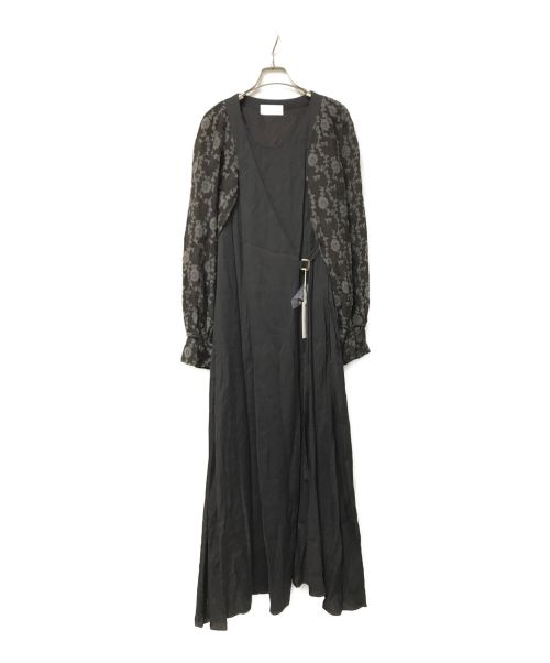 Uttrykk（ユートリーク）Uttrykk (ユートリーク) Rayon Twill JQ-Sleeve Wrap Dress ブラウン サイズ:38 未使用品の古着・服飾アイテム