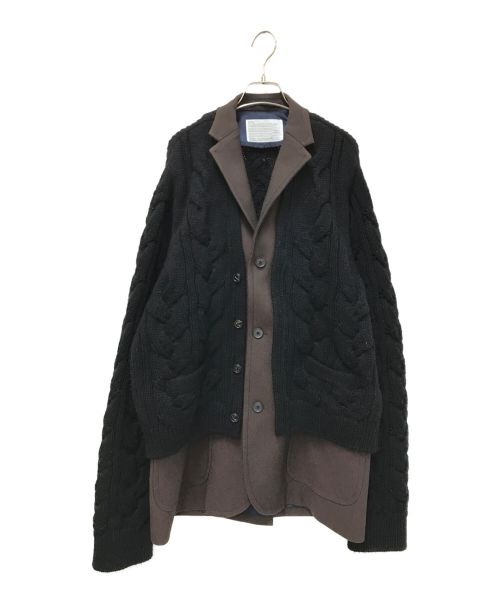 KOLOR（カラー）KOLOR (カラー) ケーブルニットドッキングジャケット ブラウン×ブラック サイズ:5の古着・服飾アイテム