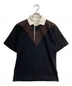 BOTTEGA VENETAボッテガベネタ）の古着「デザインステッチポロシャツ　648838」｜ブラック×ブラウン