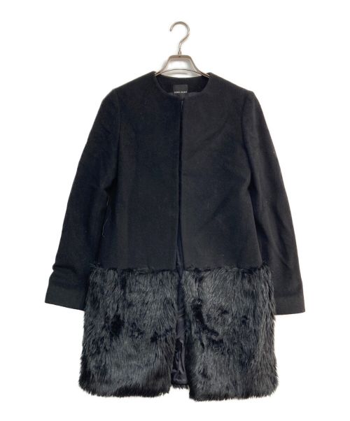 YOKO CHAN（ヨーコチャン）YOKO CHAN (ヨーコチャン) ノーカラーファー切替コート　YCC-415-048　ブラック ブラック サイズ:40の古着・服飾アイテム