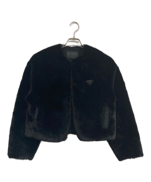 PRADA（プラダ）PRADA (プラダ) フェイクファーノーカラージャケット　ブラック ブラック サイズ:36の古着・服飾アイテム