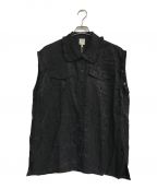 BAUM UND PFERDGARTENバウムウンドヘルガーデン）の古着「フリルカラーレーヨンノースリーブシャツ　ブラック」｜ブラック