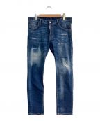 DSQUARED2ディースクエアード）の古着「UNDER PATCH SKATER JEANS　S74LB0673 S300342　スケータージーンズ　ダメージ加工」｜インディゴ