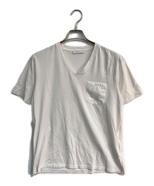 PRADA（プラダ）PRADA (プラダ) VネックTシャツ　ポケットTシャツ　SJN251 ホワイト サイズ:Lの古着・服飾アイテム