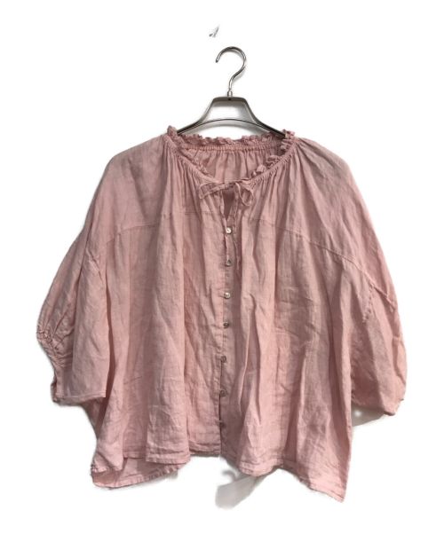 nest Robe（ネストローブ）nest Robe (ネストローブ) リネンVネックフリルブラウス　01233-1404-1 ピンク サイズ:Freeの古着・服飾アイテム