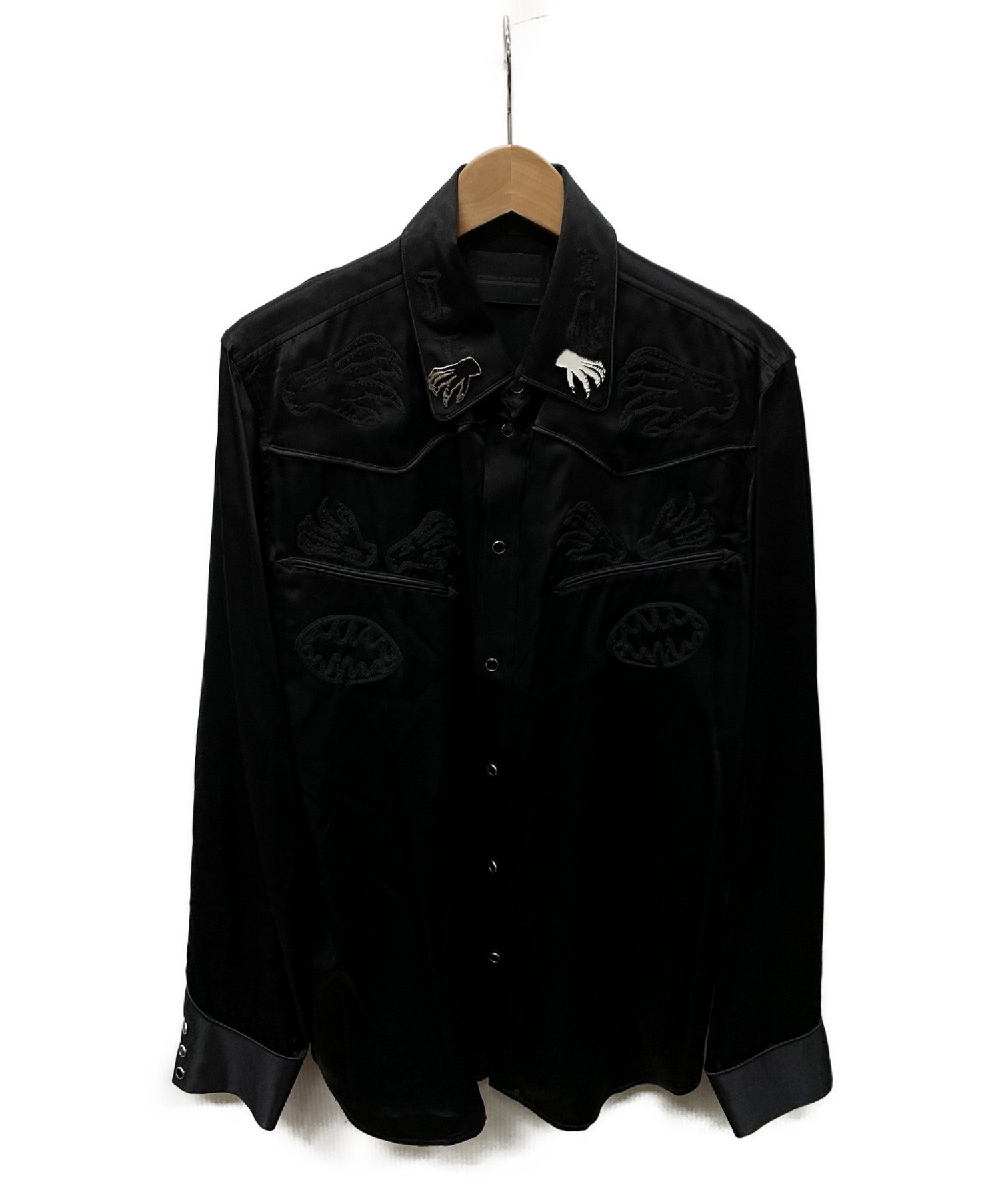 【中古・古着通販】DIESEL BLACK GOLD (ディーゼルブラックゴールド) ピンバッチシャツ ブラック サイズ:SIZE 46