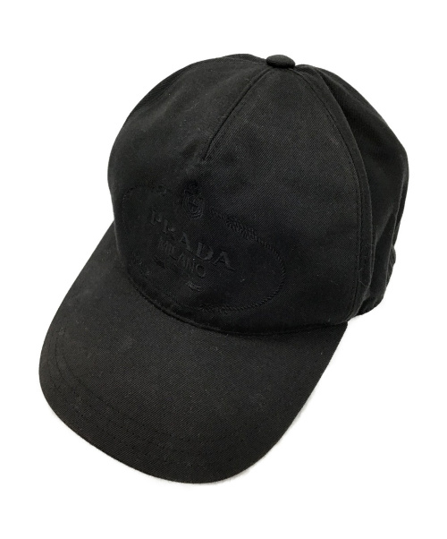 PRADA（プラダ）PRADA (プラダ) ロゴ刺繍キャップ ブラック サイズ:Lの古着・服飾アイテム