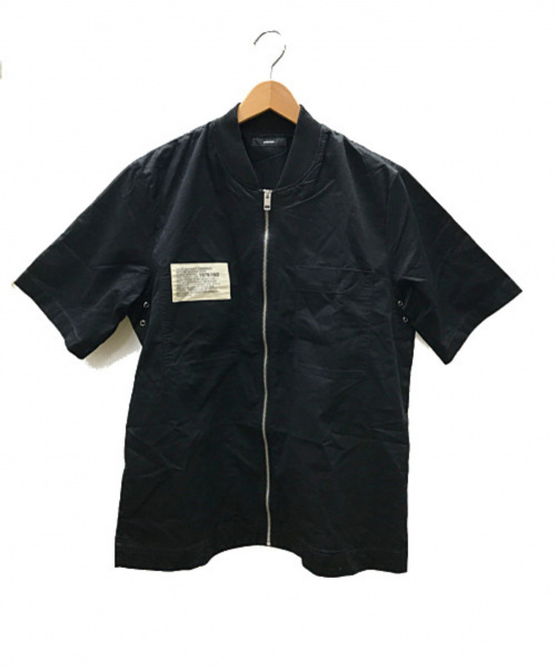 DIESEL（ディーゼル）DIESEL (ディーゼル) 半袖ロングジップロングシャツ ブラック×アイボリー サイズ:SIZE Lの古着・服飾アイテム