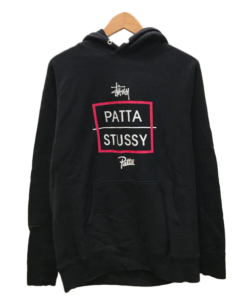 stussy（ステューシー）STUSSY × PATTA (ステューシー×パタ) プルオーバーパーカー ブラック サイズ:Mの古着・服飾アイテム