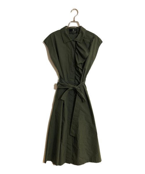 LANVIN COLLECTION（ランバンコレクション）LANVIN COLLECTION (ランバンコレクション) ベルテッドノースリーブフリルワンピース グリーン サイズ:SIZE　40の古着・服飾アイテム