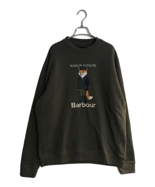 Barbour（バブアー）Barbour (バブアー) MAISON KITSUNE (メゾンキツネ) ロゴプリントスウェット グリーン サイズ:ＸＬ 未使用品の古着・服飾アイテム