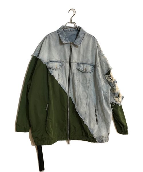 UNRAVEL PROJECT（アンレーベル プロジェクト）Unravel Project (アンレーベル プロジェクト) 切替ジャケット グリーン×ブルー サイズ:O/Sの古着・服飾アイテム