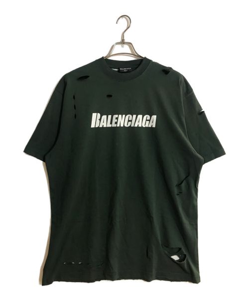 BALENCIAGA（バレンシアガ）BALENCIAGA (バレンシアガ) Caps Destroyed Flatground Tee グリーン サイズ:SIZE XSの古着・服飾アイテム