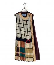 PRADA (プラダ) 11AW カラーパネルシルクチェックノースリーブワンピース パープル サイズ:42